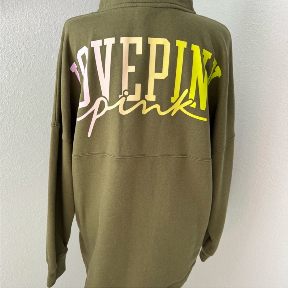 Pink Olive Green Half-Zip Pullover - image 3